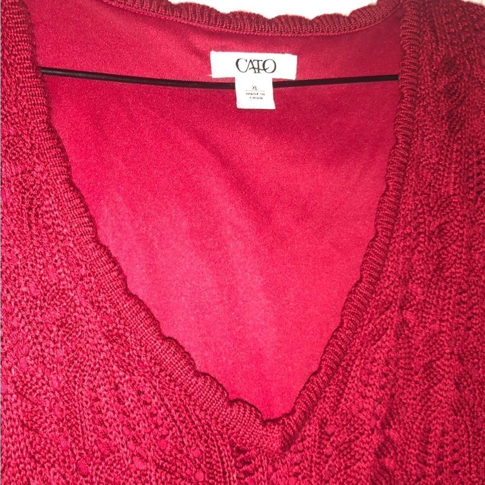 CATO Red Crochet Lined Red Long Sleeves Sweater. Large - Picture 2 of 5